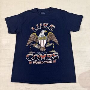 Luke Combs 2023 World Tour Doin This Outlaw Country Navy Blue Shirt Medium EUC